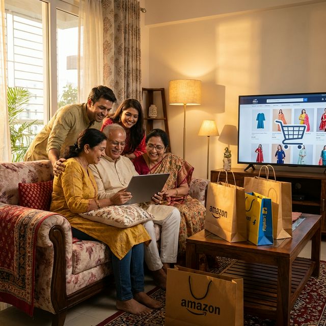 Happy family shopping online with Vishal